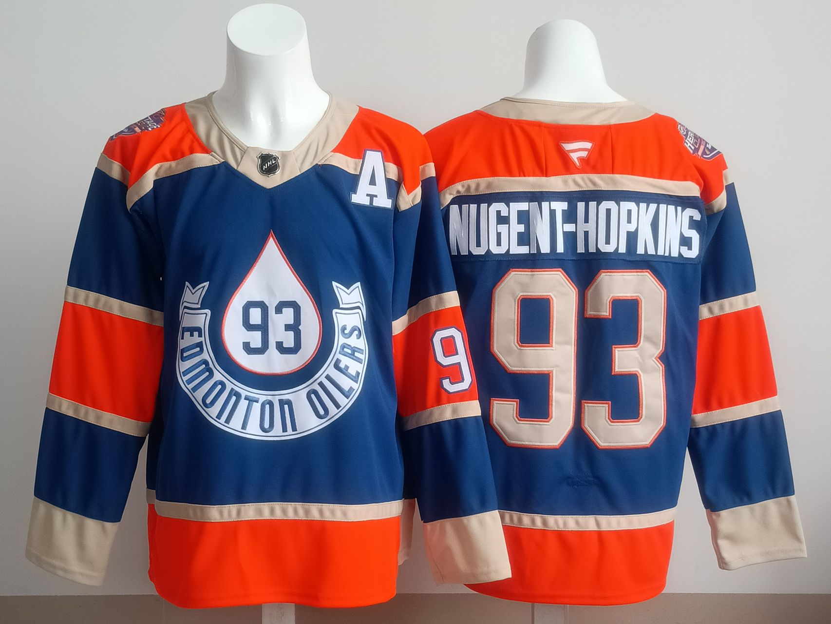 Men 2025 Edmonton Oilers 93 Nugent-Hopkins Blue Fanatics Home Premium NHL Jersey style 1